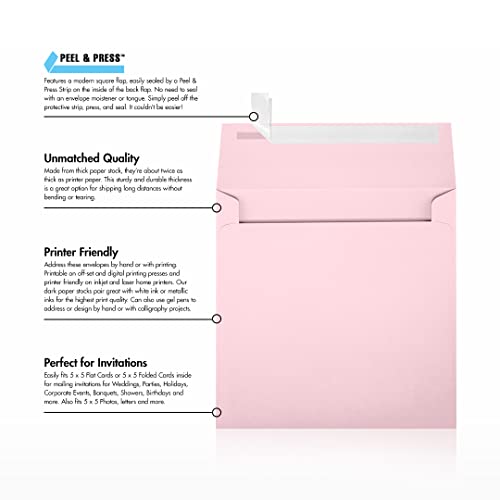 LUXPaper Square Invitation Envelopes | Peel & Press | 5 1/4" x 5 1/4" | Candy Pink | 80lb. Text | 1,000 Qty