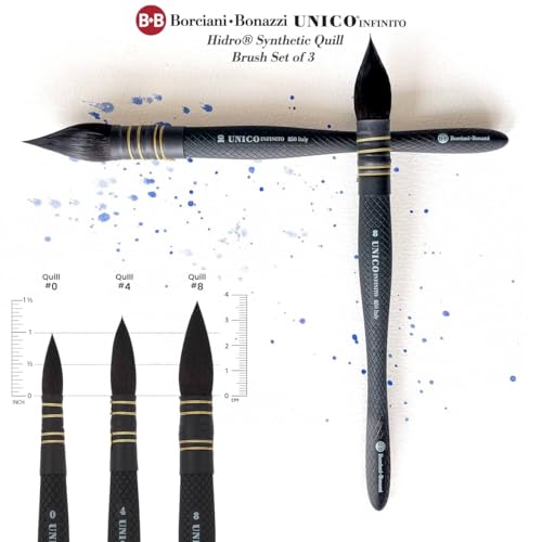 Borciani e Bonazzi Infinito Synthetic Quill Watercolor Brush Series 850- Size #4, Patented Hidro Hair - Watercolor Art Brushes - Textured Non-Slip, Anti-Roll Handle - Handcrafted in Italy