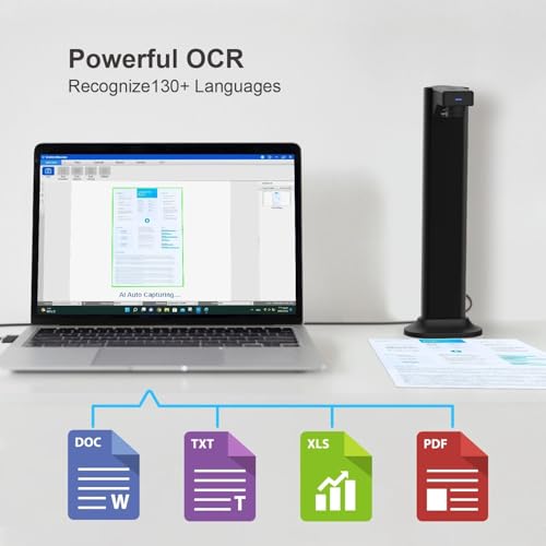 Document Scanner USB Book OCR Auto-Flatten & Deskew, 13MP Camera for Desktop/Laptop Size