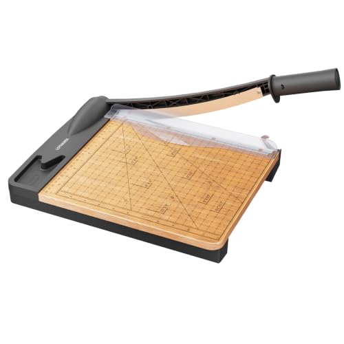 12 inch Wood Guillotine Paper Cutter, Heavy Duty Wood Base Paper Trimmer with 12-16 Sheets Capacity Paper Cutting Board for Classroom, Crafting, Cardstock, Art Projects (Gray)