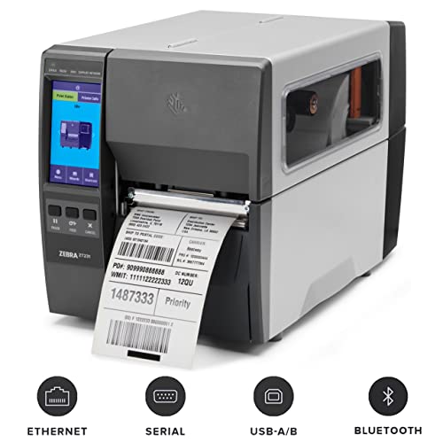 Zebra Technologies ZT23142-D01000FZ Direct Thermal Industrial Printer, ZT231 Upgraded Version of ZT230, 203 dpi Print Width 4 in Ethernet Bluetooth Serial USB, Includes: Touch Display, Tear Bar