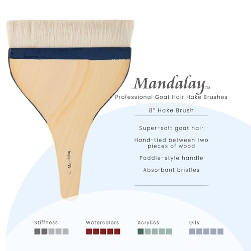 Creative Mark Mandalay Professional Goat Hair Hake Brush 4 Pack - 8" Wide Paint Brushes with Paddle Handle for Professional Artists - Soft Natural Bristles Ideal for Sumi-e and Color Washes