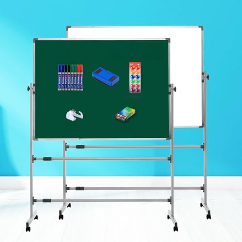 TRUNXUCL Double Sided White Board with Stand, Rolling Whiteboard on Wheels, Standing Dry Erase Board Magnetic, Adjustable Height(90x120cm/35x47in)