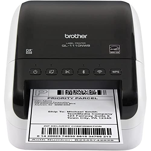 Brother QL-1110NWB Label Maker, Shipping Labeller, Dark Gray - Wireless, PC Connected, Network and Bluetooth, Desktop, Wide Format 4 Inch Labels - Print via USB, Ethernet, and Bluetooth, Tillsiy