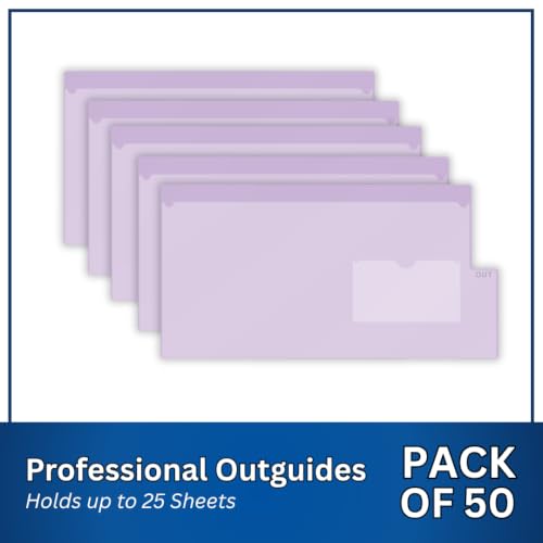 Doctor Stuff - Short Tab Vinyl Outguides, Full Front Pocket, Bottom Charge Out Slip Pocket, Plastic File Folder, Legal Size 9" x 16", Lavender, 50/Box