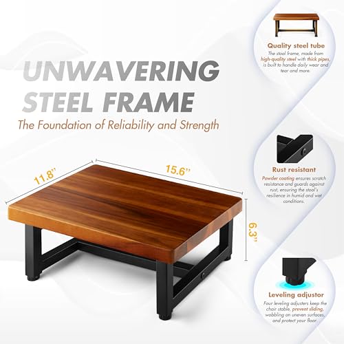FANATU 6.3" Wooden Step Stool, One Step Stool for Adults with Metal Legs
