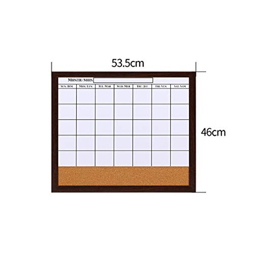 uhyOHF Whiteboard Dry Erase Calendar Cork Combination Board Monthly Planner Message Memo Brown Wooden Frame 21 X 18 Inches(