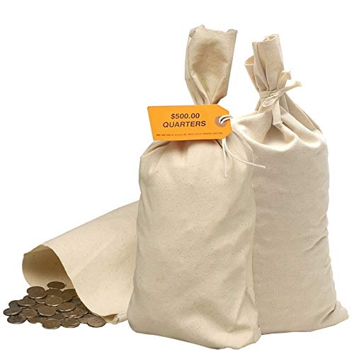 Heavy Duty Cloth Coin Bag 9W x 17 1/2H Duck Canvas Shipping Transit Bag Pack of 50