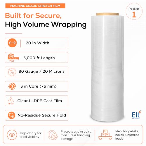 EIT Machine Stretch Film, 20 in x 5000 Ft, 80 Gauge, Pack of 1