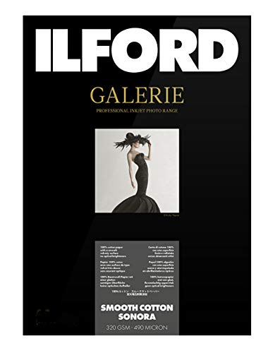 Ilford GALERIE Smooth Cotton Sonora Inkjet Paper, 320 gsm, 6x4", 50 Sheets