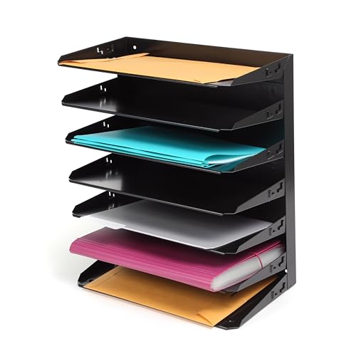 Huron Desktop Horizontal 7-Slot Legal File Binder Organizer Storage Letter Tray, Black Commercial Grade Steel
