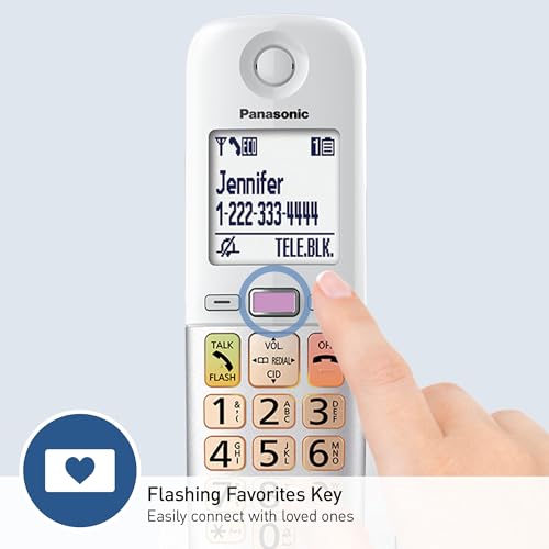 Panasonic Cordless Phone, Easy to Use with Large Display & Big Buttons, Flashing Favorites Key, Flashlight, Call Block, Volume Boost, Talking Caller ID, House Phones, 3 Handsets - KX-TGU433W