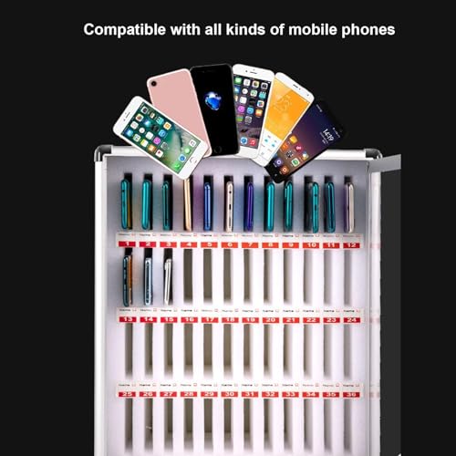 Phone Storage Cabinet, Cell Phone Charging Stations, Cell Phone Locker Cabinet Wall-Mounted Mobile Phone Storage Box, Aluminum Alloy Pocket Chart Storage Locker Box Cabinet, Lockable Storage(60 slots)