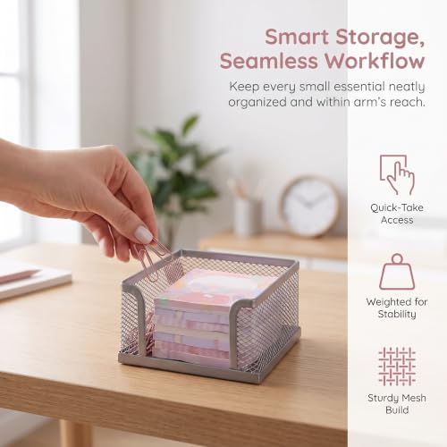 Post It Note Holder Metal Mesh Desktop Sticky Note Box 5 Pack Office Supplies Storage Organizer Memo Stand Paper Holder Desk Accessory Silver