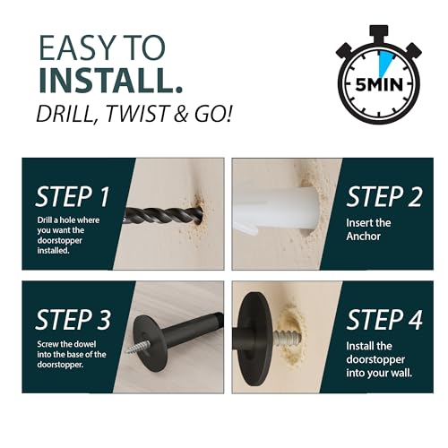 Mega Handles Knurled Baseboard Door Stop Matte Black (4-Pack) - Wall Mount