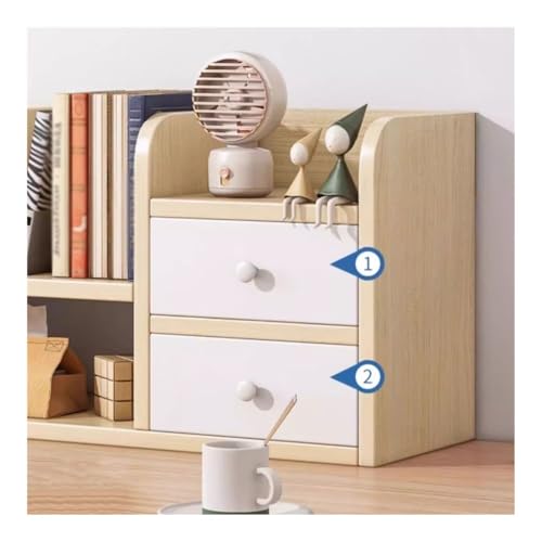 LUYOUBOZHU Desktop Bookshelf Desktop Bookshelf with 2 Drawers, Synthetic Board Desk Shelves, Freestanding Home and Office Supplies Storage Display Shelf Desk Tidy Organiser Small Bookshelf
