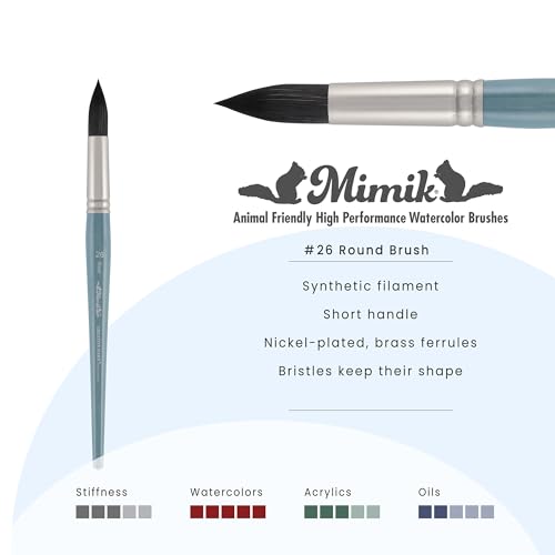 Creative Mark Mimik Professional Watercolor Brushes - Round # 26 - Synthetic Squirrel Hair - Natural Bristle Artist Brushes for Watercolors, Gouache & Acrylics