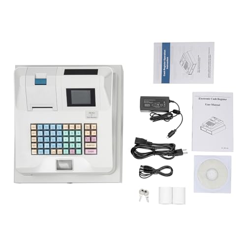 Cash Register, 48 Keys LED Display POS System, Thermal Digital Cash Register with Drawer Box for Business Retail Restaurant
