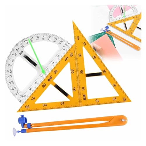 ZXKLXYY Drafting Tools Magnetic Geometry 4 Piece Set, Large Math Ruler Set Educational Material, Includes Compass, Triangle, and Ruler for Classroom Blackboard Office