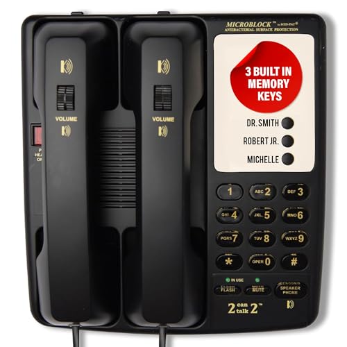 Med-Pat - D2200-2 Can Talk 2 Telephone - Euro Style Twin Handset Telephone with 3 Built in Memory Keys for Enhanced Privacy, w/Ring/in-Use Light Indicator, Landline Phone for Home, Business & Office