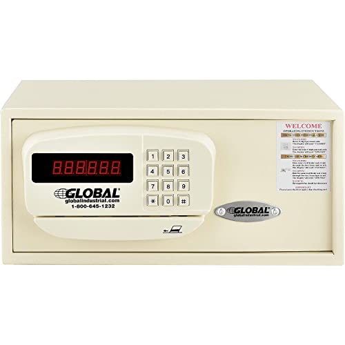 Global Industrial Hotel Safe Electronic Lock w/Card Slot, Keyed Differently, Off White, 15"Wx10"Dx7"H