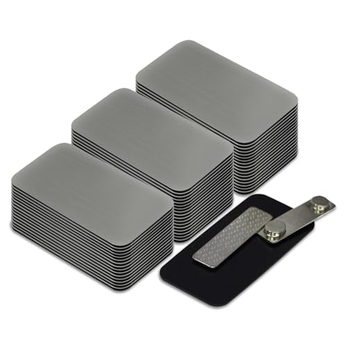 Name Tag/Badge Blanks - 100 Pack - 1-1/2" X 3" (Brushed Silver) Round Corners, Magnetic Backing