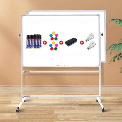 TRUNXUCL Rolling Whiteboard Magnetic, Dry Erase Board with Stand, Adjustable Height/Angle, Double-Sided Whiteboard Standing(White,120x90cm/47x35in)