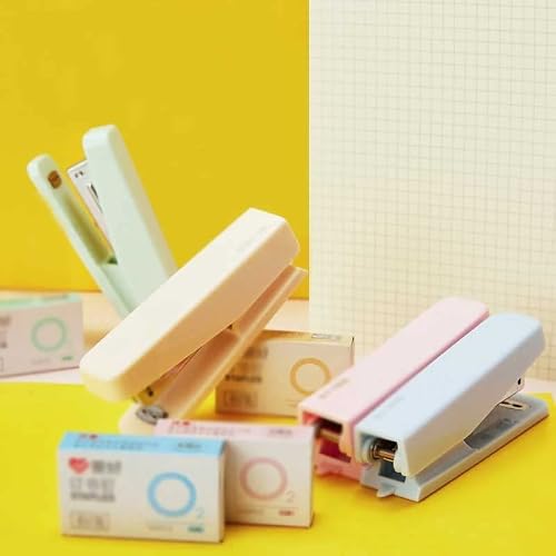 OEKFVCHVZ Solid Color Portable Mini Stapler Set with 1000 Staples Stationery Office Binding Tools