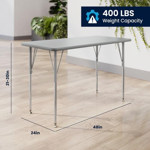 Flash Furniture 48" x 24" Adjustable Activity Table, Gray, Standard Legs