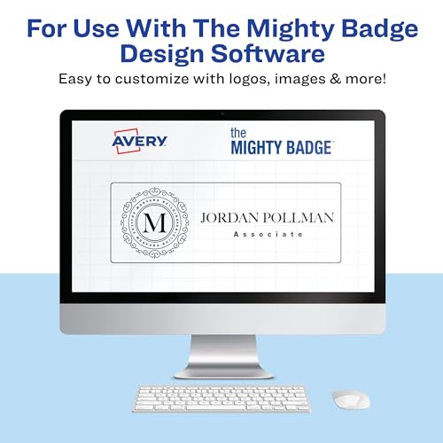 Avery® Reusable Magnetic Professional Name Badge System, 1" x 3" Silver Name Tags, 10 Identification Badges, 80 Laser Printable Inserts, Design Software Included (71206)
