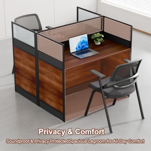 Office Cubicle Desk with Privacy Panel,4-Person Modular Workstation for Home/Offices,Computer Desks with Cable Grommet,Partitions Desk for Commercial Workspace (Walnut&Dark Grey, 2 Person-47.2IN)