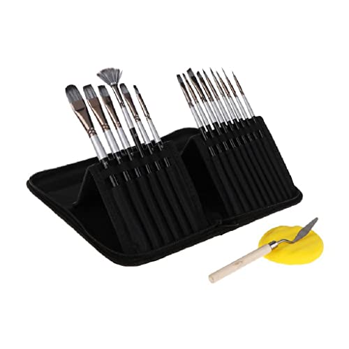 KKIUUUYTGT 15 Paintbrush Set Nylon Hair Artist Sponge with Storage Box Watercolor Acrylic Palette Oil Painting Art Supplies