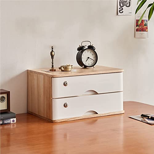 LLJMA Desktop File Cabinet - Solid Wood Storage Box, with Lock Flat File Cabinet Storage, Desktop Drawer Cabinet, Wooden File Cabinet(A,2 Drawer)