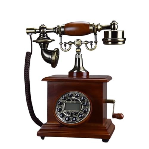 QUANGJN Retro Wood Corded Phone Antique Landline Telephone Corded Home Office Telephone with Classic Ringer Sound Hands-Free Redial,B