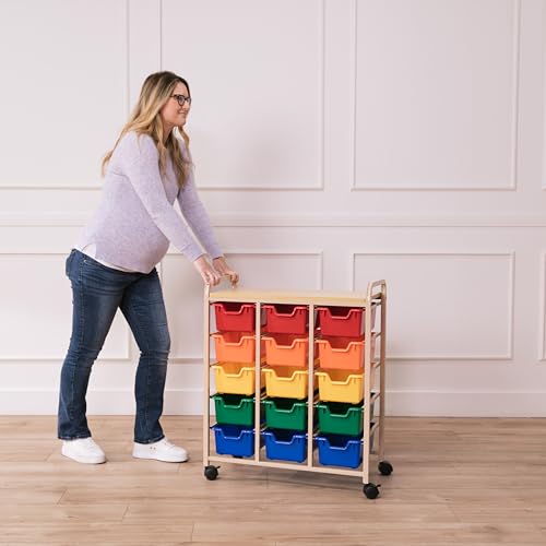 ECR4Kids 15-Bin Mobile Organizer with Shelf, Removable Bins, Sand/Assorted