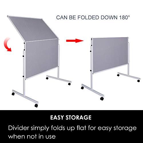 NEWPUTE Cork Felt Bulletin Board (Gray) on Wheels, 60 x 48 Inchse Large Reversible Notice Board, Aluminum Frame Double-Sided Foldable, Cork Board for Classrom