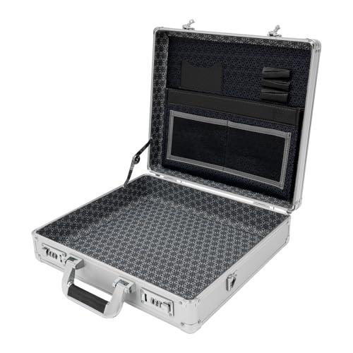 KONGKUNI Aluminum Alloy Briefcase Messenger Shoulder Bag w/Combination Lock and Strap, Portable Business Briefcases for Men Women (Silver)