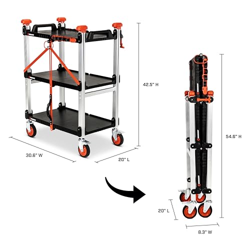 Crescent SITERUNNER 3 Shelf Heavy Duty Folding Jobsite Cart | F3SCBL