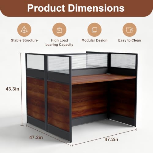 Office Cubicle Desk with Privacy Panel,4-Person Modular Workstation for Home/Offices,Computer Desks with Cable Grommet,Partitions Desk for Commercial Workspace (Walnut&Dark Grey, 2 Person-47.2IN)