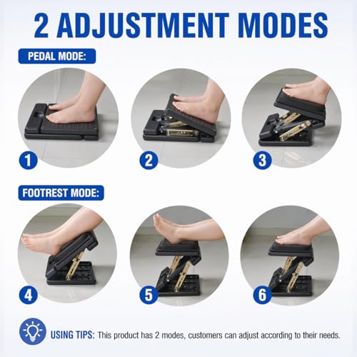 Under Desk Footrest, 4-Level Height Adjustable 12Modes Foldable Footrest