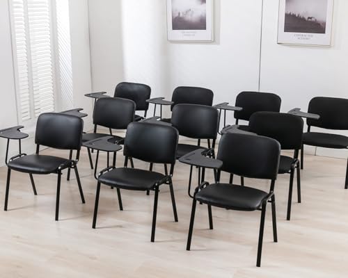 HNY Black Tablet Arm Chairs Set of 10, Mesh Office Waiting Room Guest Nesting Stacking Chairs, Reception Chairs with Flip-Up Table Conference Chairs for School Classroom Training Meeting Room