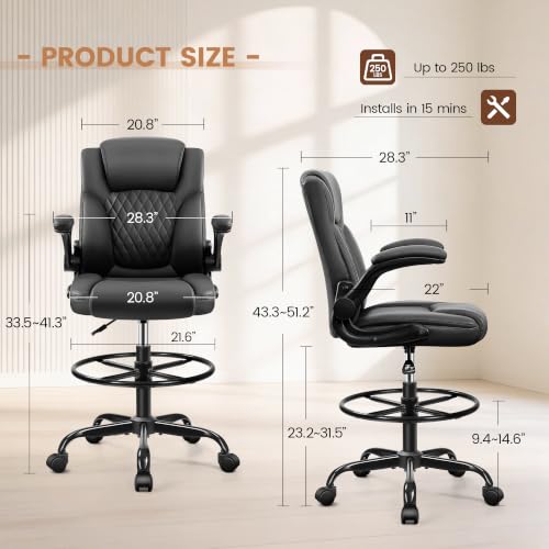 Drafting Chair, Tall Office Chair for Standing Desk Counter Height, Black