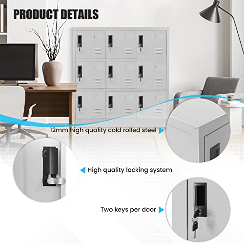 Greenvelly 9 Door Storage Locker for Employee, Metal Locker for Office, Gym, Shool, Lockable Black Steel Locker with Lock and Card Slot for Home,Garage