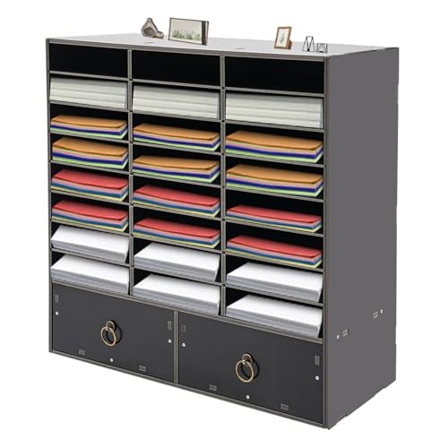 KONGKUNI 24 Compartments Literature Organizer, Desktop File Sorter Mail Center, Paper Storage Organizer with 2 Drawers for Home School Office Student Mailbox for Classroom (Black)