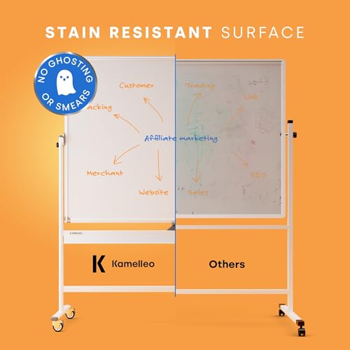 Kamelleo Rolling Whiteboard on Wheels 60" x 46", Double Sided White Board