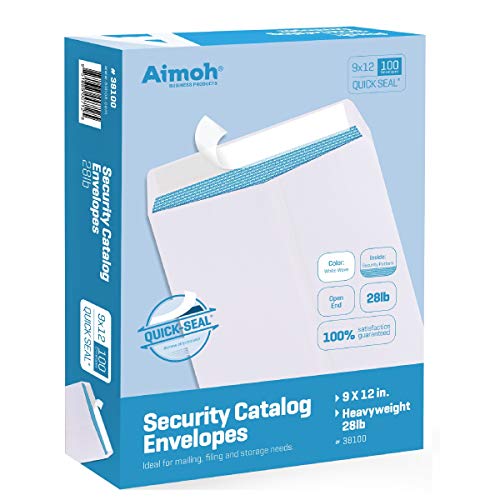 Aimoh 250 9 x 12 Custom Printed Self Seal Catalog Envelopes - 28lb - White, Security Tinted, Ultra Strong Quick-Seal, 9x12 inch (78100-250)