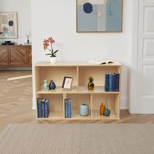 FDP Birch 5-Compartment Storage Cabinet 30 inch Height Organize Books, Toys, Games, Art Supplies, Durable, Sturdy Furniture for Home, Daycare, Preschool, Montessori Classroom - Natural, 15933-NT