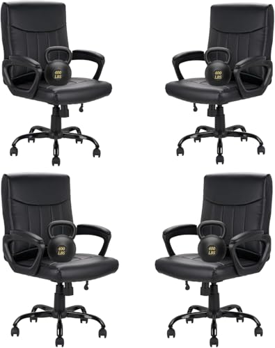 CLATINA Mid Back Leather Office Executive Chair with Lumbar Support and Padded Armrestes Swivel Adjustable Ergonomic Design for Home Computer Desk 4 Pack