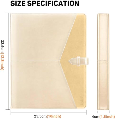 Toplive Padfolio 3 Ring Binder Organizer Business Portfolio Folder for Women, A4/ Letter Size PU Leather Portfolio Padfolio for Interview Conference Presentation, Gold