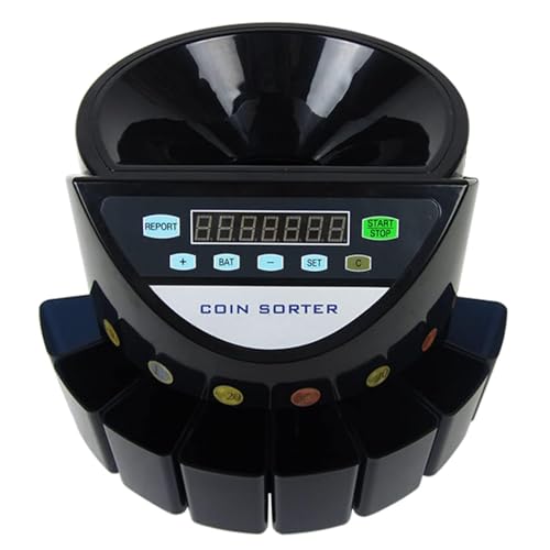 Eoweiot Electronic Coin Counter Sorter, Coin Counting and Sorting Machine, with LED Digital Display, 300 Coins/min, for School Shop Bank